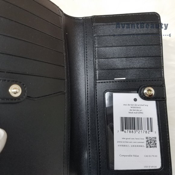 Kate Spade Staci Polka Dot Dot Dot Large Slim Bifold Wallet Black Multi white - Picture 2 of 6